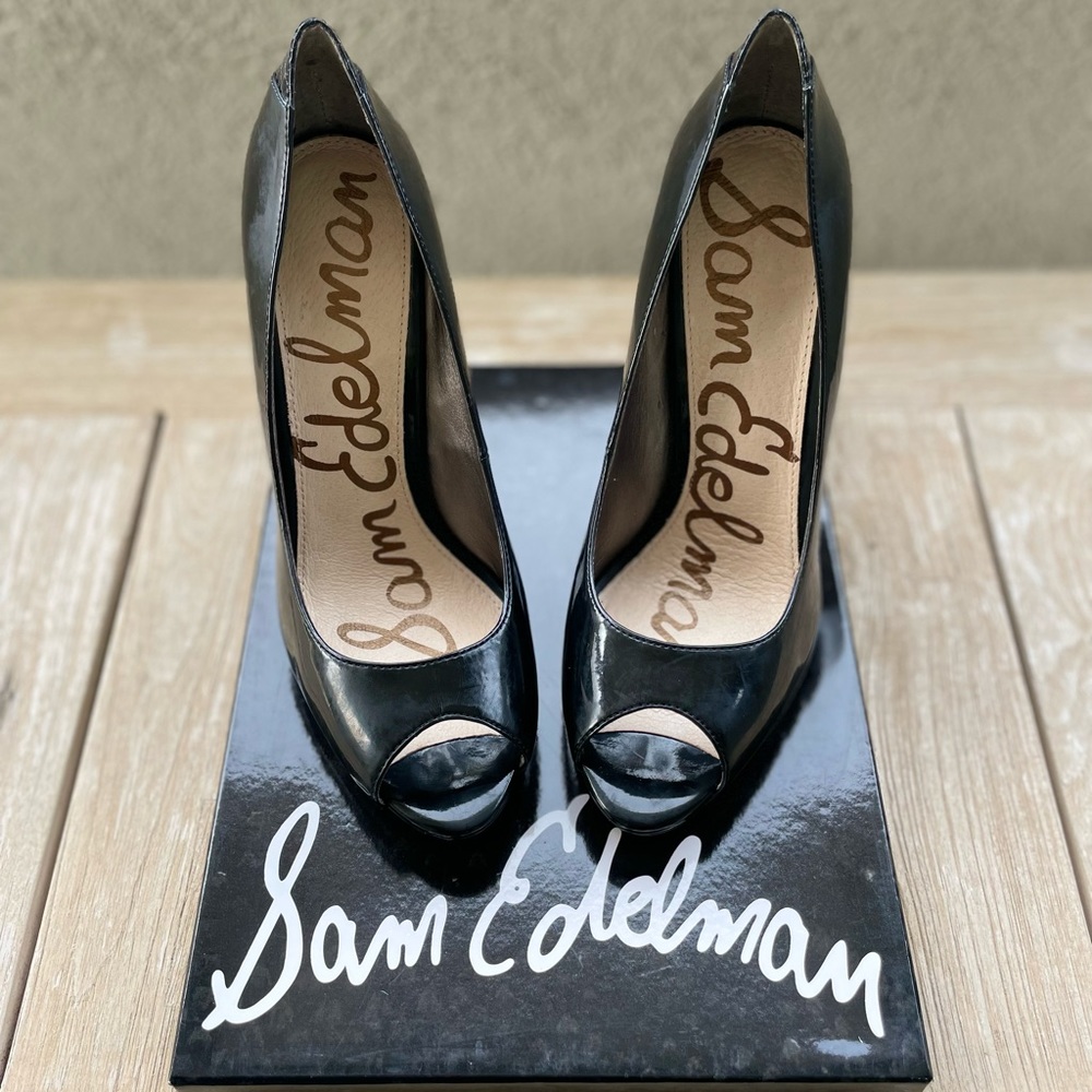 Sam Edelman, ELLA Black Patent leather dress peep-toe heels. NEW in box